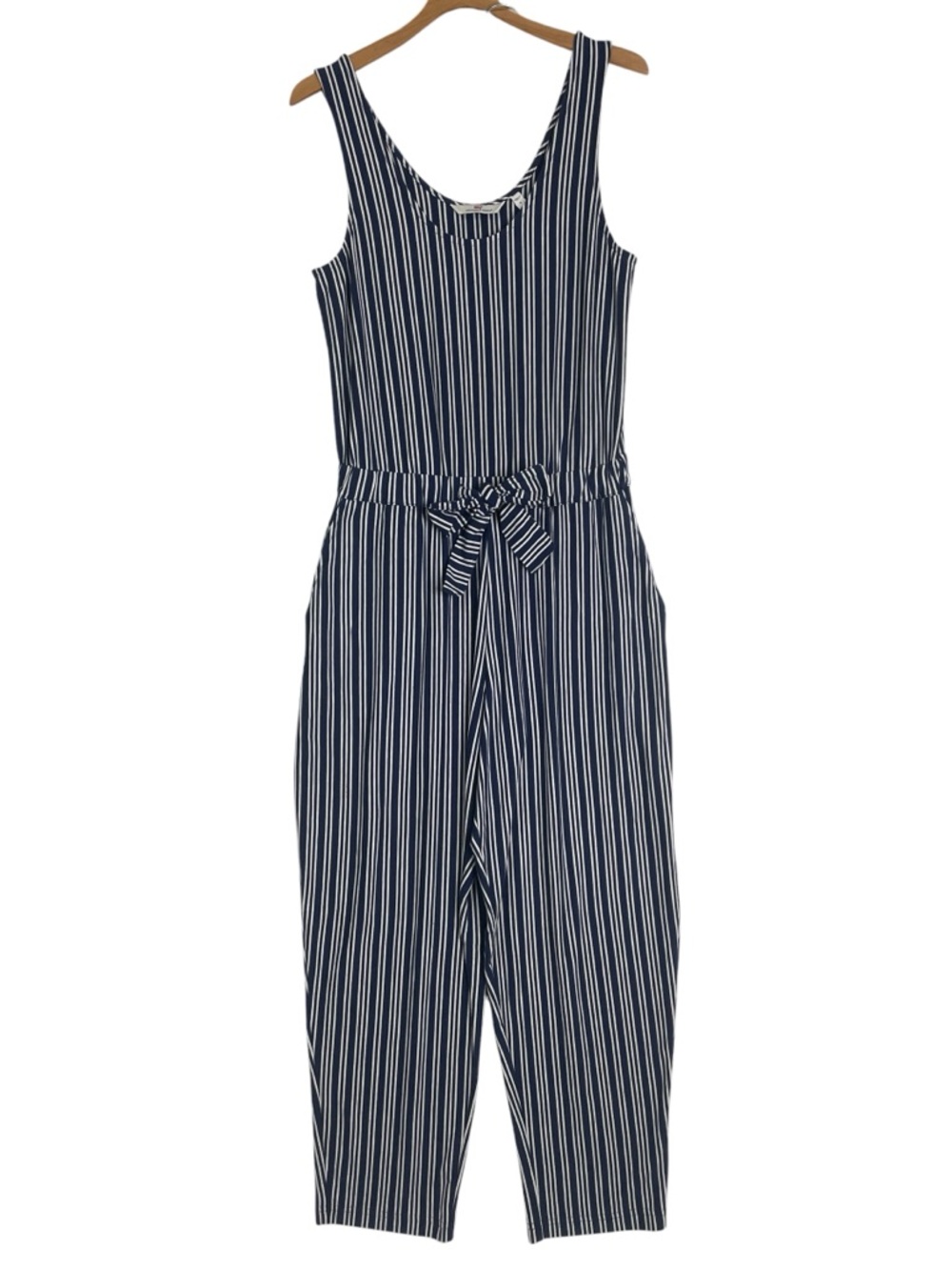 Vineyard Vines Navy and White Stripe Sleeveless Tie Waist One-Piece Jumpsuit